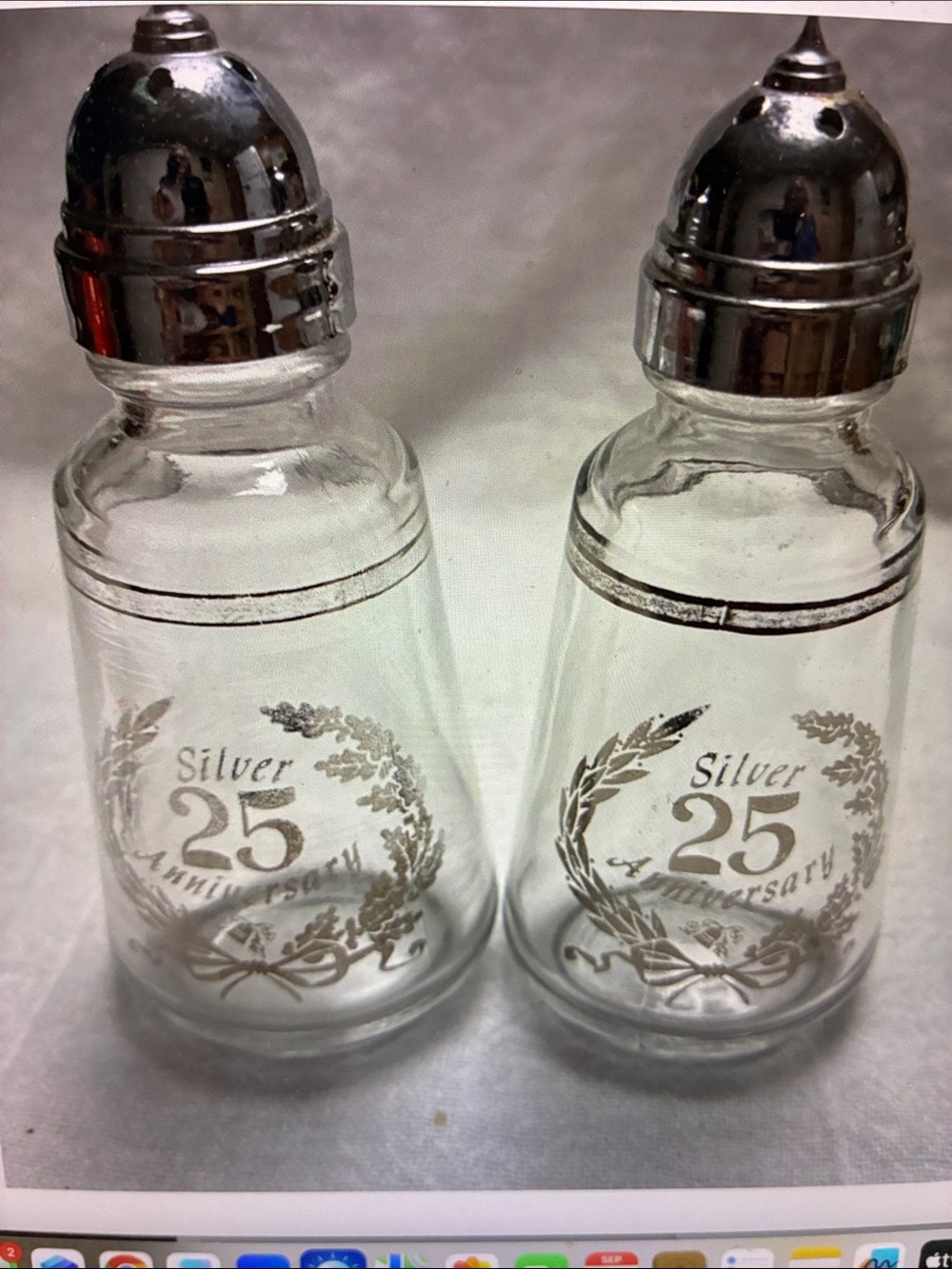 Silver 25th Anniversary Glass Salt and Pepper Shakers Sterling Silver clear
